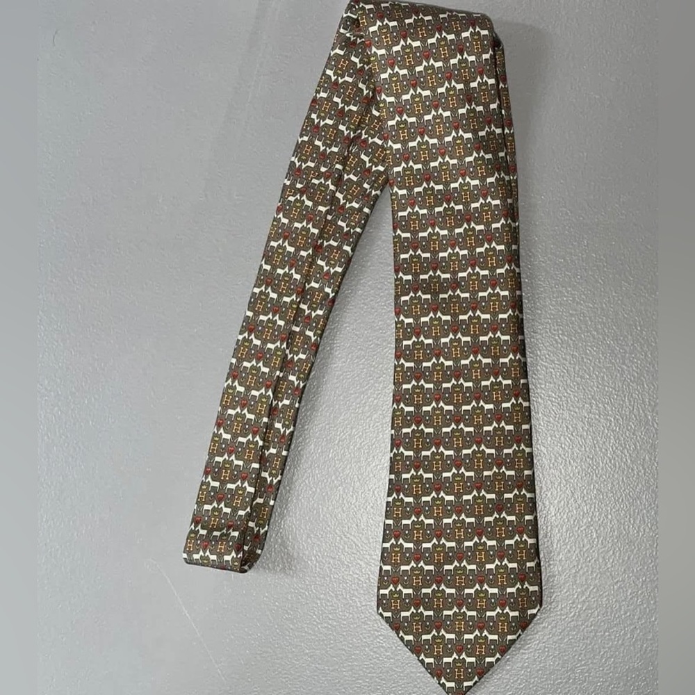 HERMES silk twill 7931 HORSES & H Tie